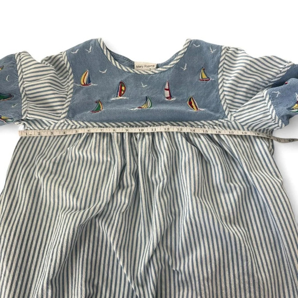 90s medium sailboat moo moo summer dress blue white stripe - Picture 6 of 8